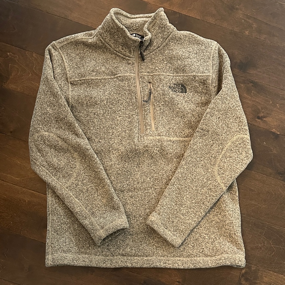 The North Face Men's Quarter Zip Up Fleece Sweater - Heather Oatmeal Tan